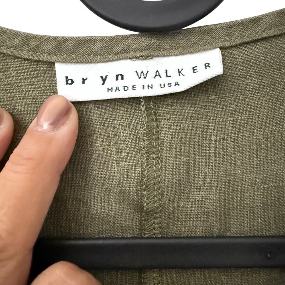 Bryn Walker Olive Green Pure Linen Lagenlook Vneck Tunic Dress Womens Size XXS - Picture 3 of 7